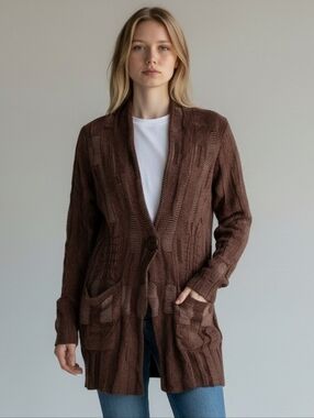 Anthropologie By Sparrow Cashmere Blend Brown Ombre Cardigan With Bell Bottom